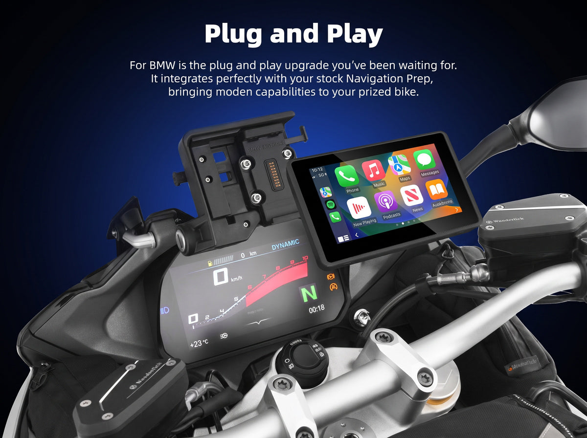 Qzonnect 5" Wireless CarPlay & Android Auto Smart Display for BMW Motorrad (Fits Original Nav Prep)