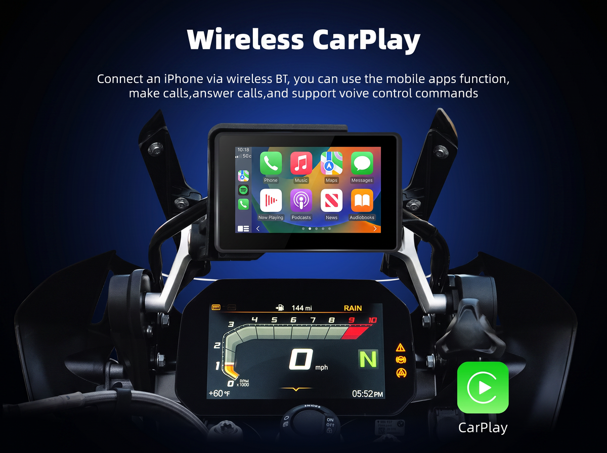 Qzonnect 5" Wireless CarPlay & Android Auto Smart Display for BMW Motorrad (Fits Original Nav Prep)