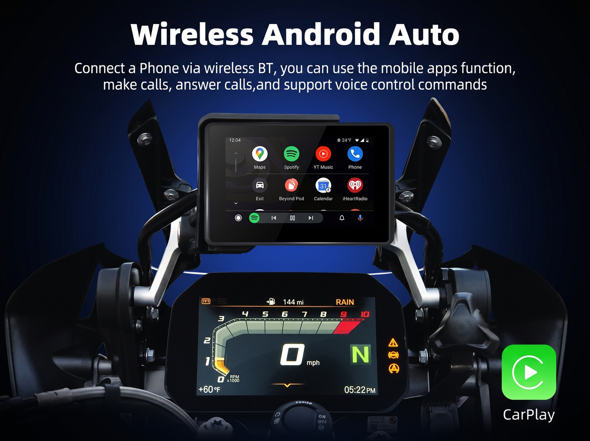 Qzonnect 5" Wireless CarPlay & Android Auto Smart Display for BMW Motorrad (Fits Original Nav Prep)